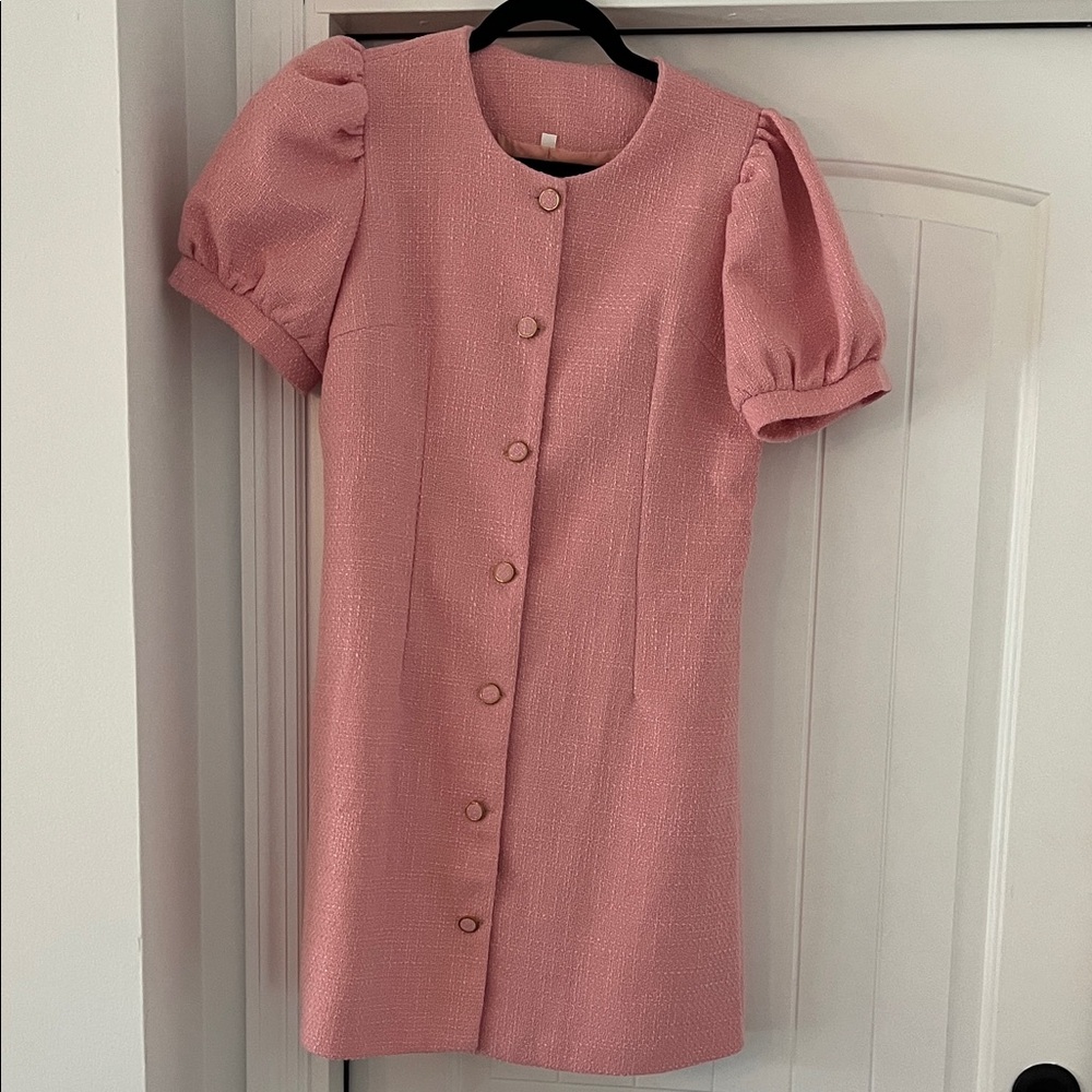 Elegant Pink Puff Sleeve Dress - Picture 1 of 3
